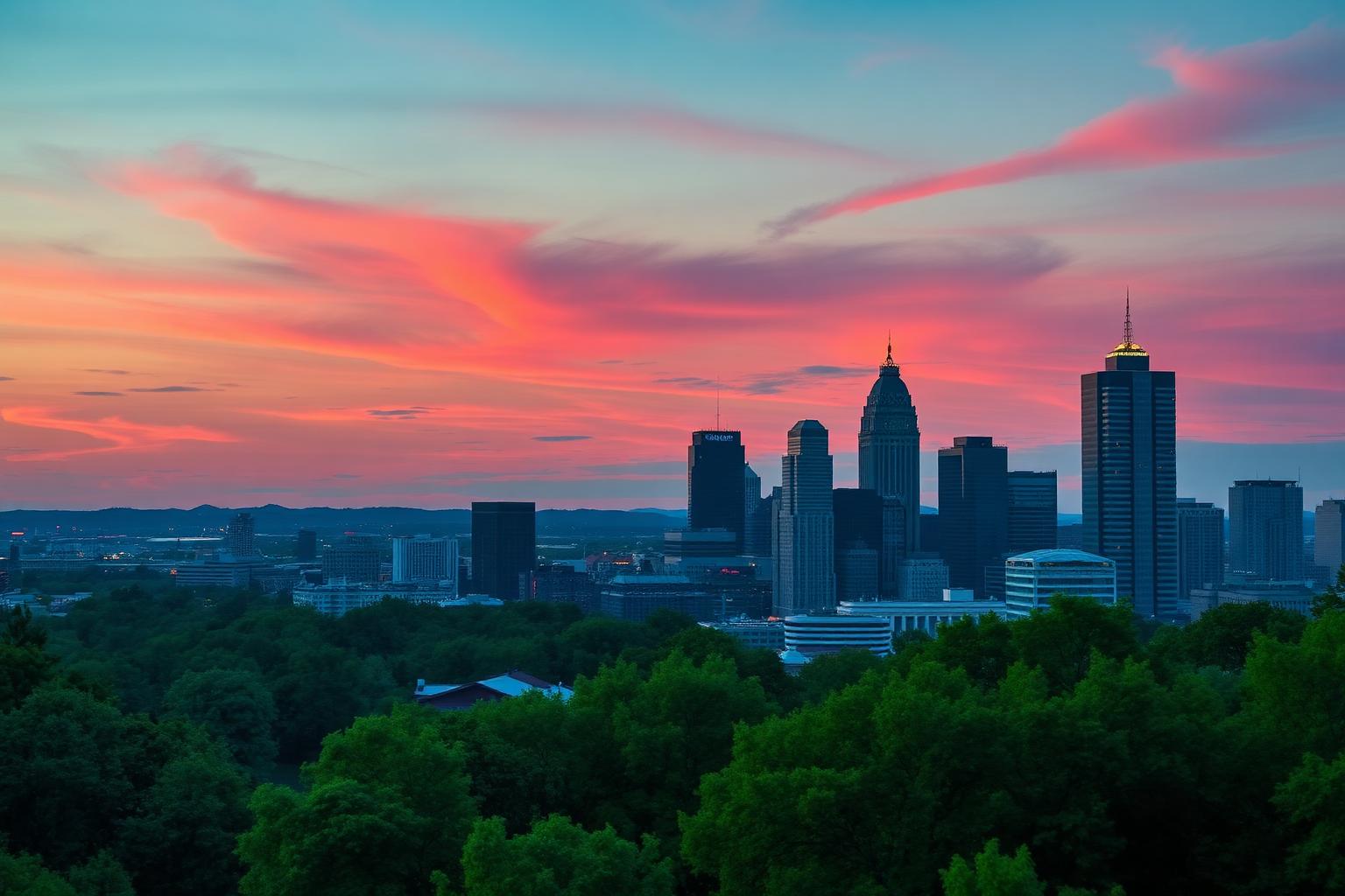 Atlanta Georgia downtown skyline at sunset